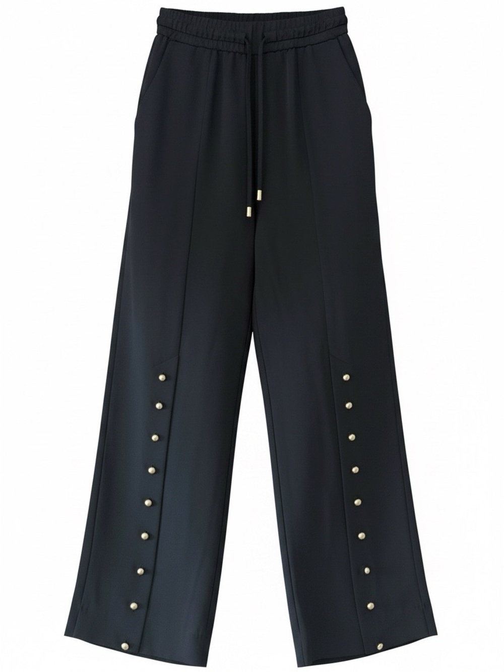 NEW Karen Millen Black Wide-Leg Pants with Metallic Button Trim